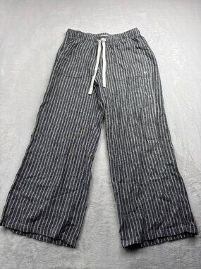Roxy Womens Striped Linen-Blend Drawstring Pants S Black & White